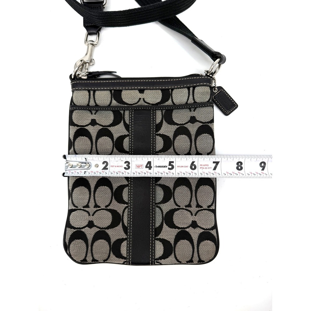 Coach Signature Jacquard North South Swingpack Crossbody Bag Black Vtg Leather - Picture 12 of 13